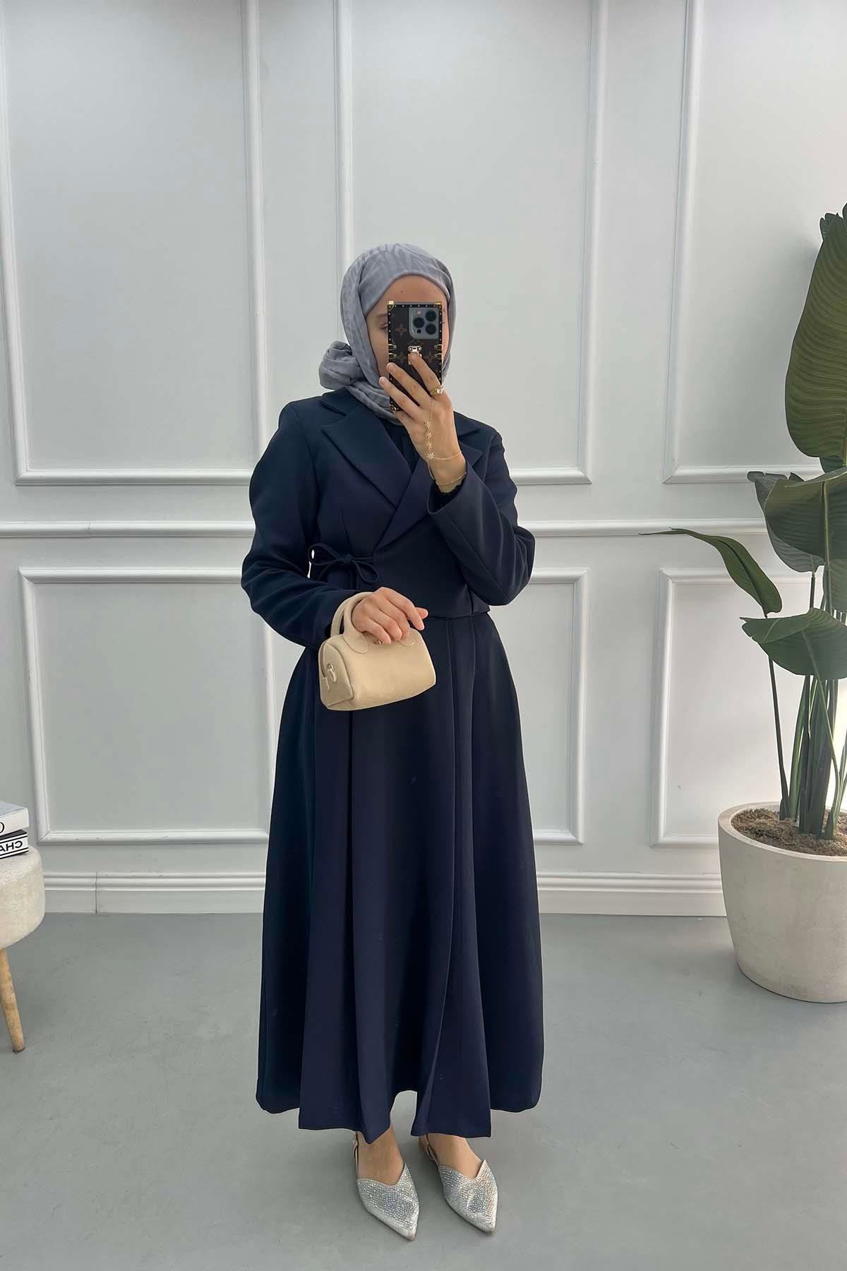 Side Tie Jacket Suit Navy Blue