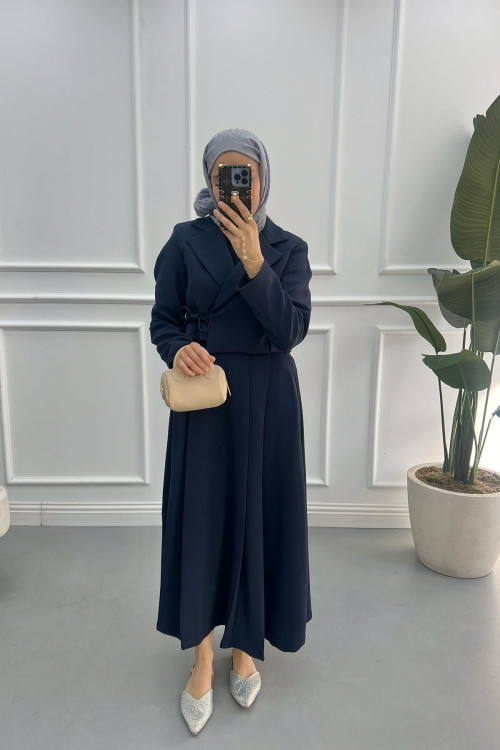Side Tie Jacket Suit Navy Blue