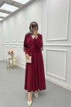 Sare Fashion Side Tie Skirt Suit Claret Red