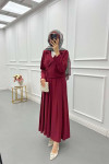 Sare Fashion Side Tie Skirt Suit Claret Red