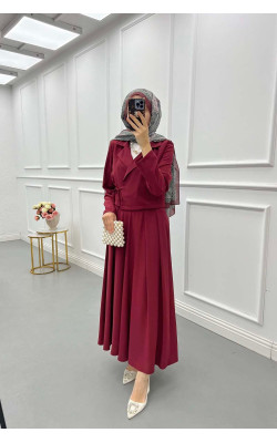 Sare Fashion Side Tie Skirt Suit Claret Red