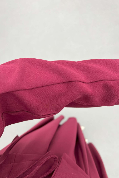 Sare Fashion Side Tie Skirt Suit Claret Red