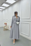 Sare Fashion Side Tie Skirt Suit Gray