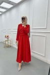 Sare Fashion Side Tie Skirt Suit Red