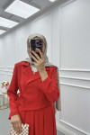 Sare Fashion Side Tie Skirt Suit Red