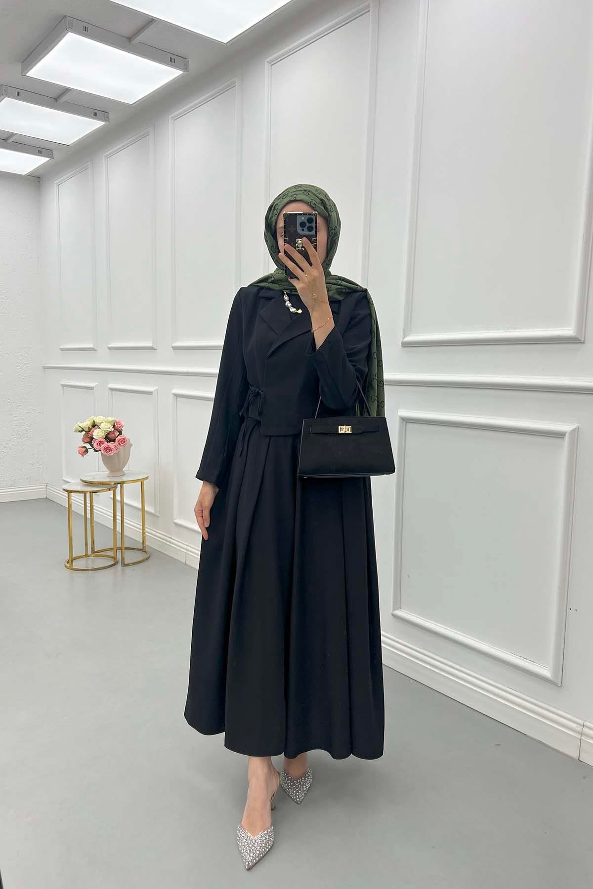 Sare Fashion Side Tie Skirted Suit Black