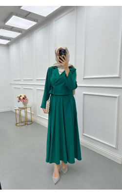 Sare Fashion Side Tie Skirted Suit Green