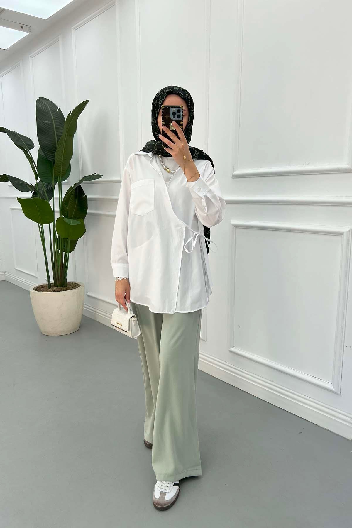 Sare Fashion Side Tie Shirt White