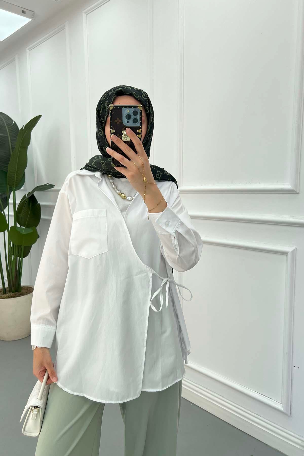 Sare Fashion Side Tie Shirt White
