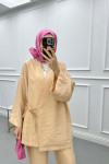 Side Tie Kimono Set Beige