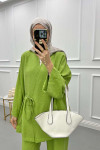 Side Tie Kimono Set Green