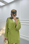 Side Tie Kimono Set Olive Green
