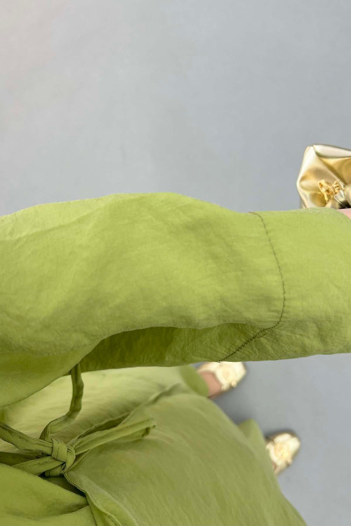 Side Tie Kimono Set Olive Green