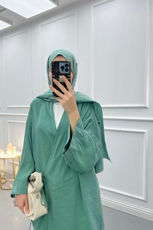 Side Tie Kimono Set Emerald Green