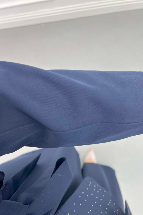 Side Tie Stoned Jacket Set Navy Blue