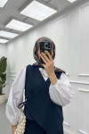 Sare Fashion Side Tie Vest Set Navy Blue