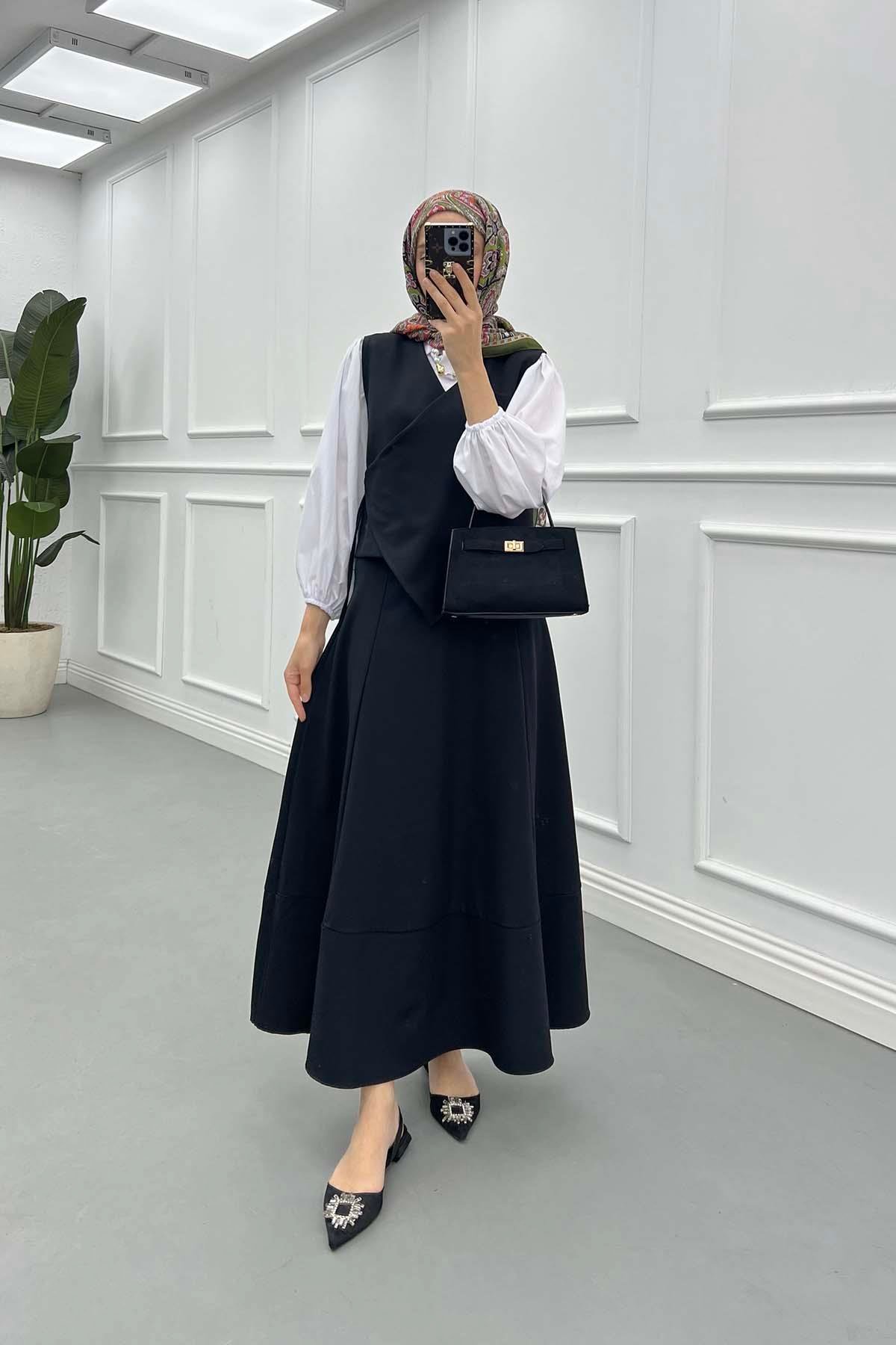 Sare Fashion Side Tie Vest Set Black