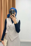 Side Tie Vest Suit Light Gray