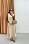 Side Tie Vest Suit Beige
