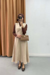 Side Tie Vest Suit Beige