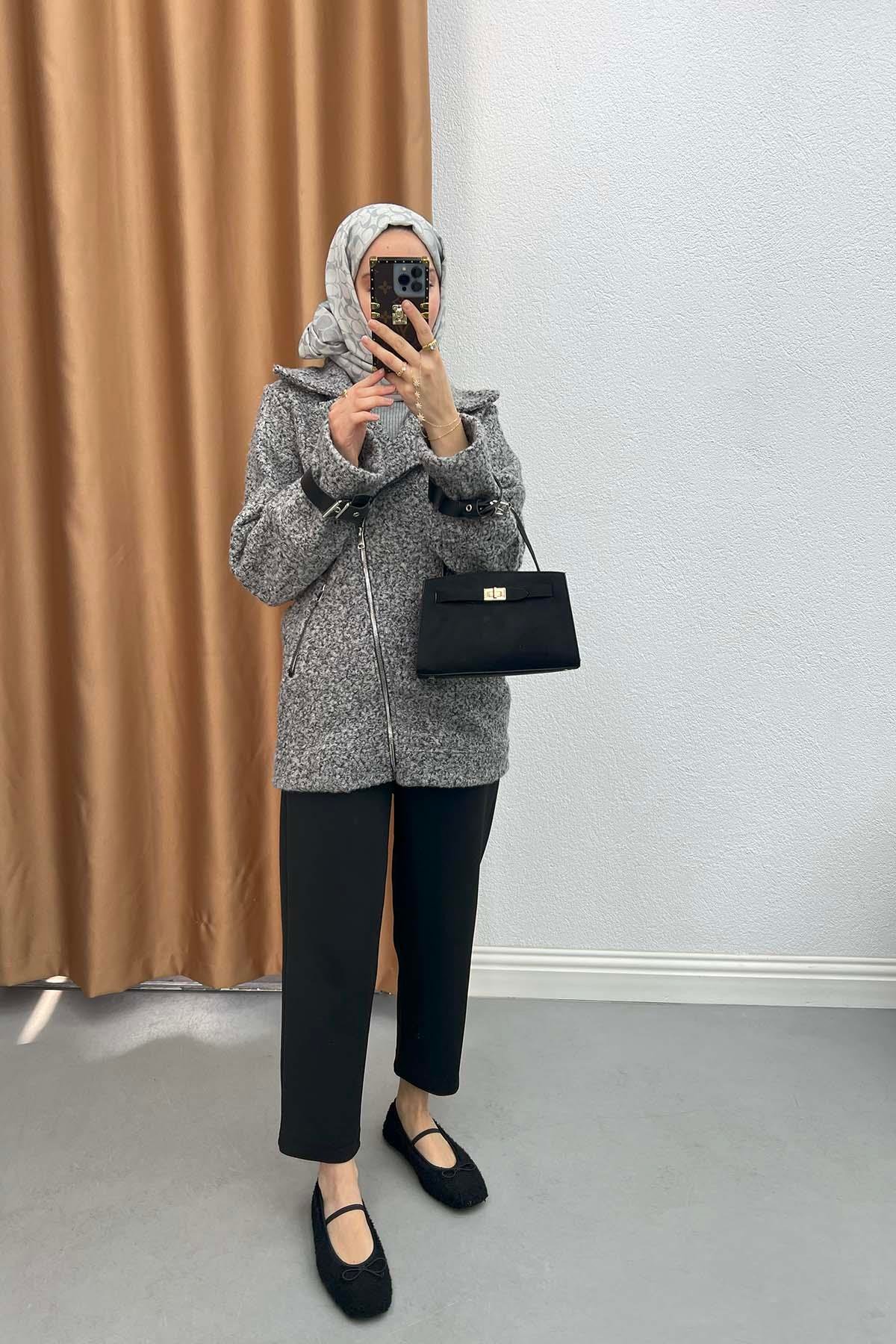 Side Zipper Boucle Jacket Gray