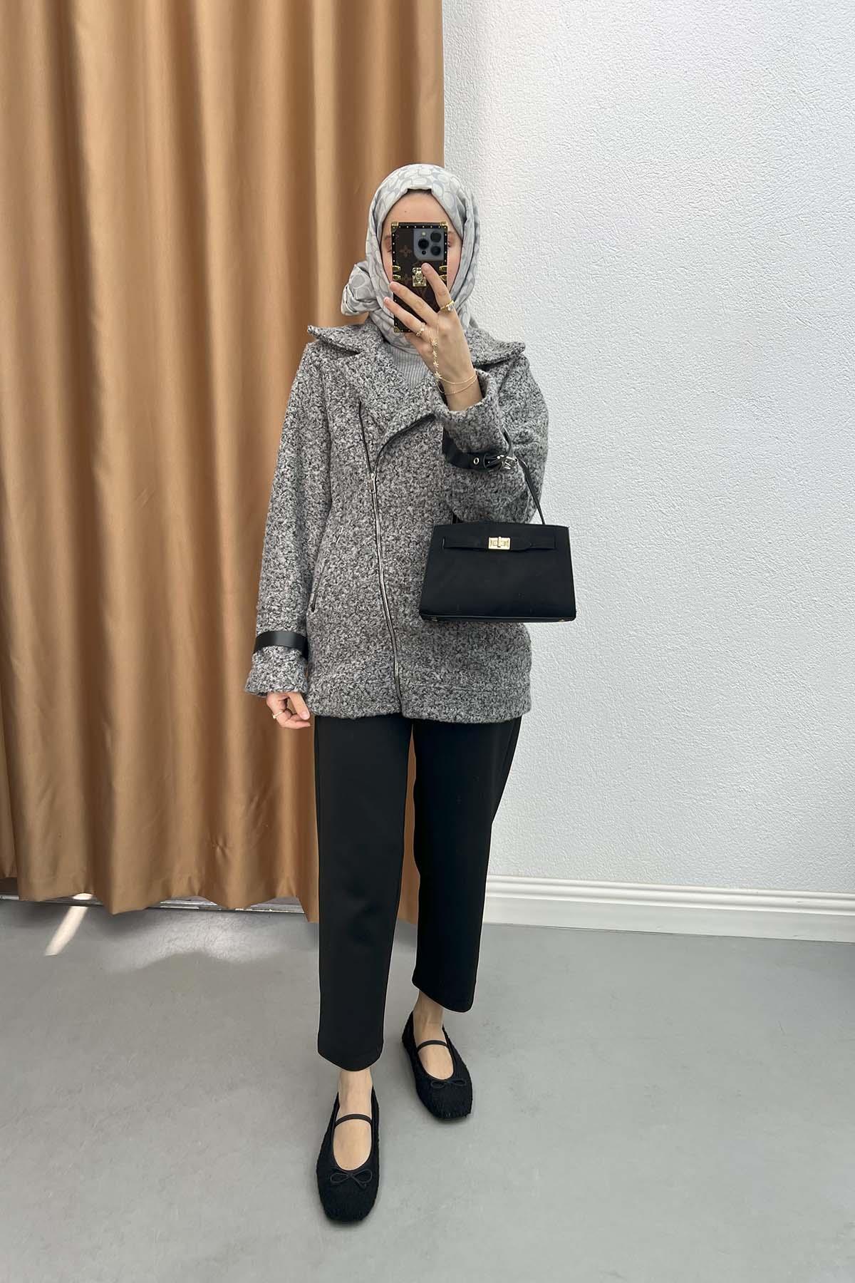 Side Zipper Boucle Jacket Gray