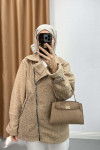 Side Zipper Boucle Jacket Milky Coffee