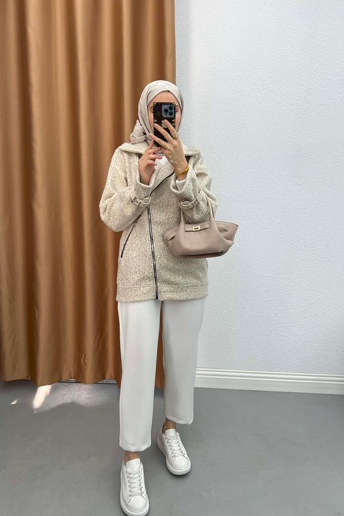 Side Zipper Boucle Jacket Stone