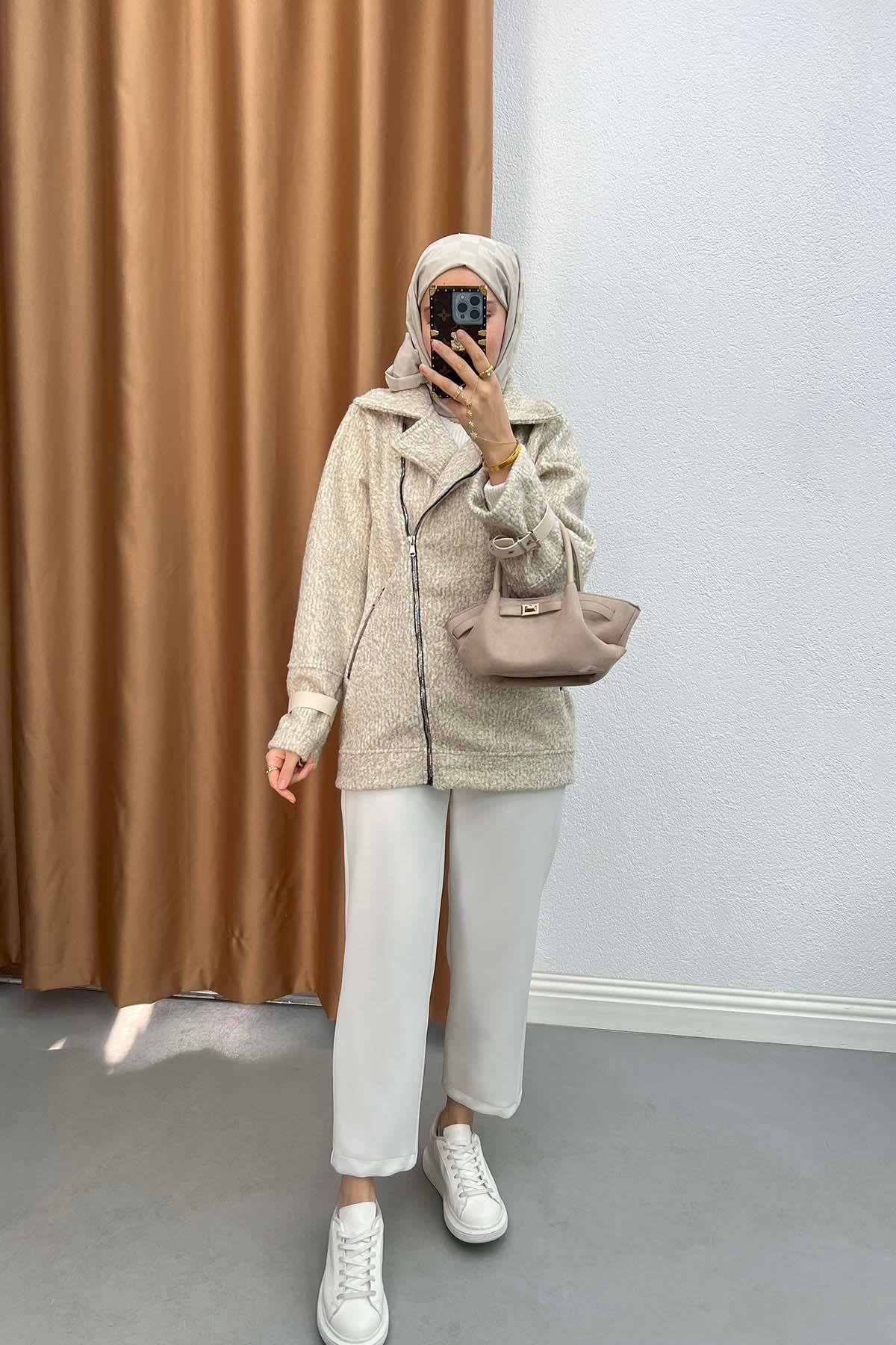 Side Zipper Boucle Jacket Stone