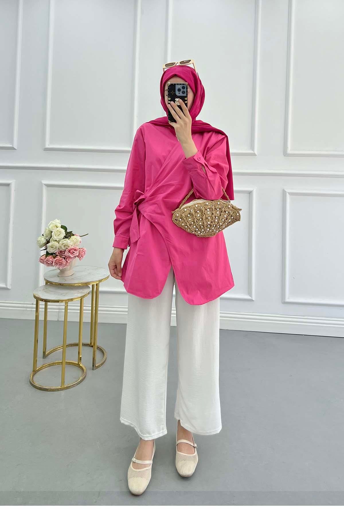 Sare Fashion Side Tie Detail Shirt Fuchsia