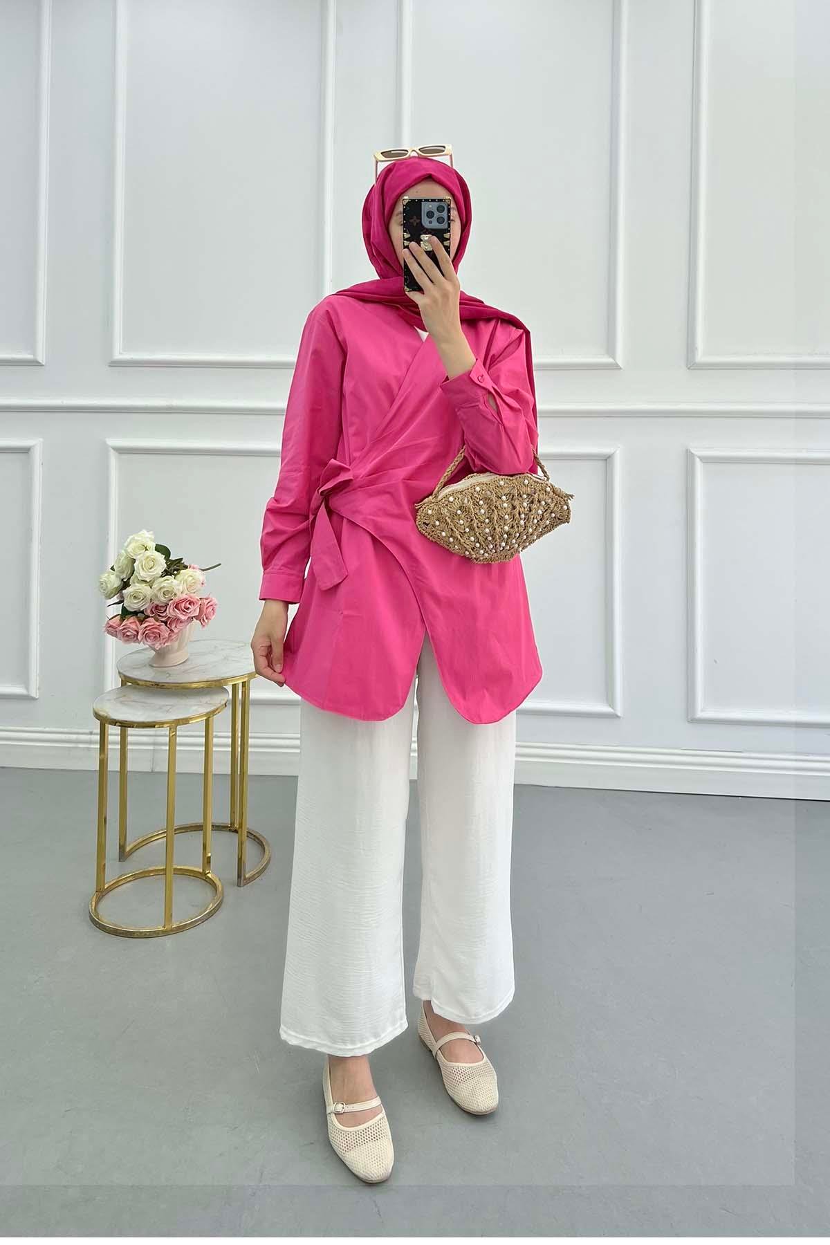 Sare Fashion Side Tie Detail Shirt Fuchsia
