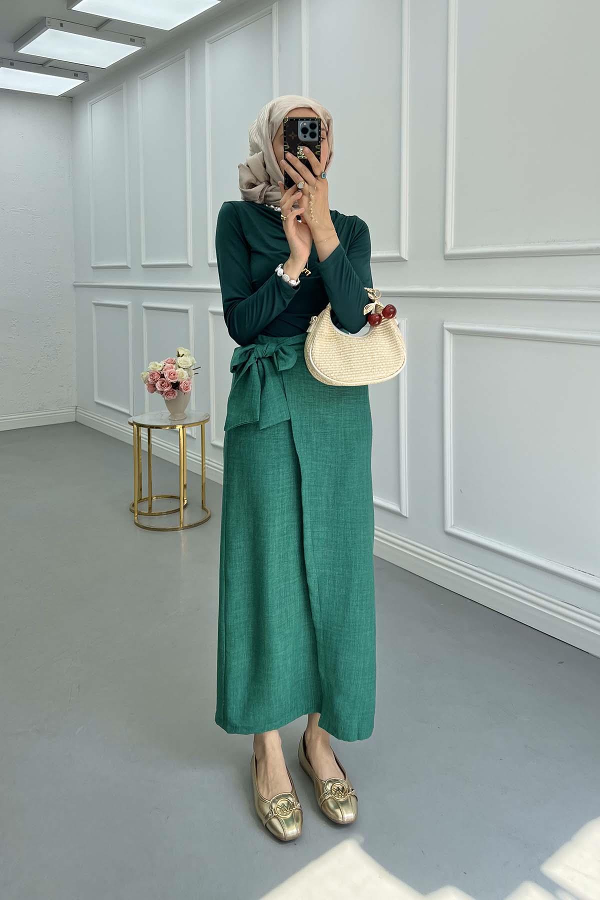 Sare Fashion Side Tie Wrap Skirt Green