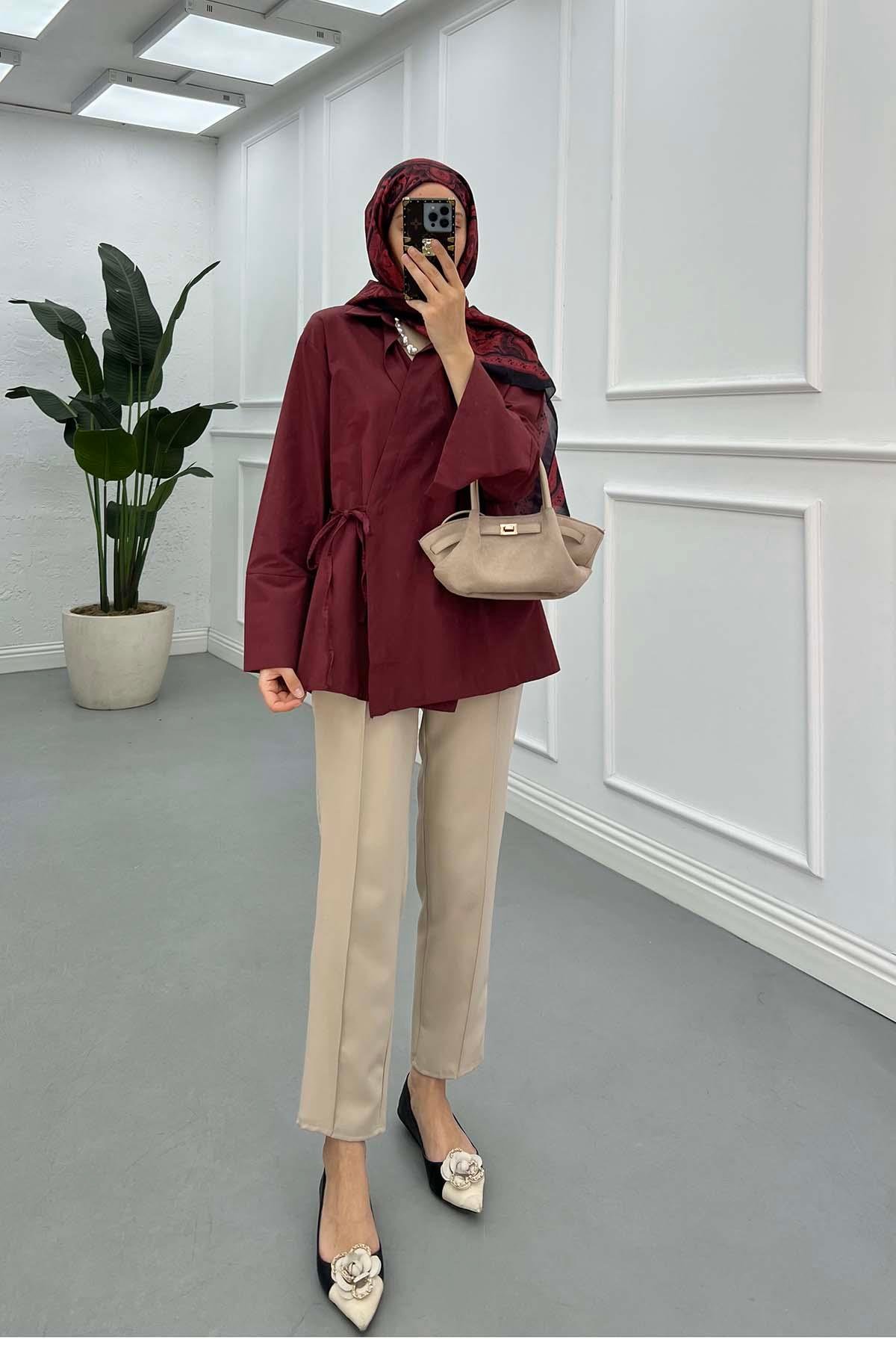 Sare Fashion Side Tie Jacket Claret Red