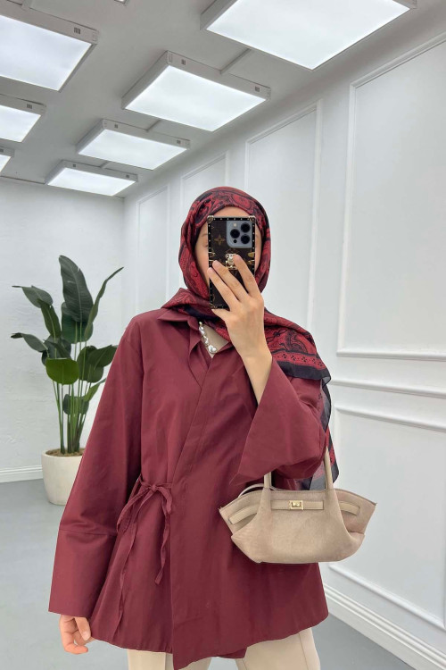 Sare Fashion Side Tie Jacket Claret Red