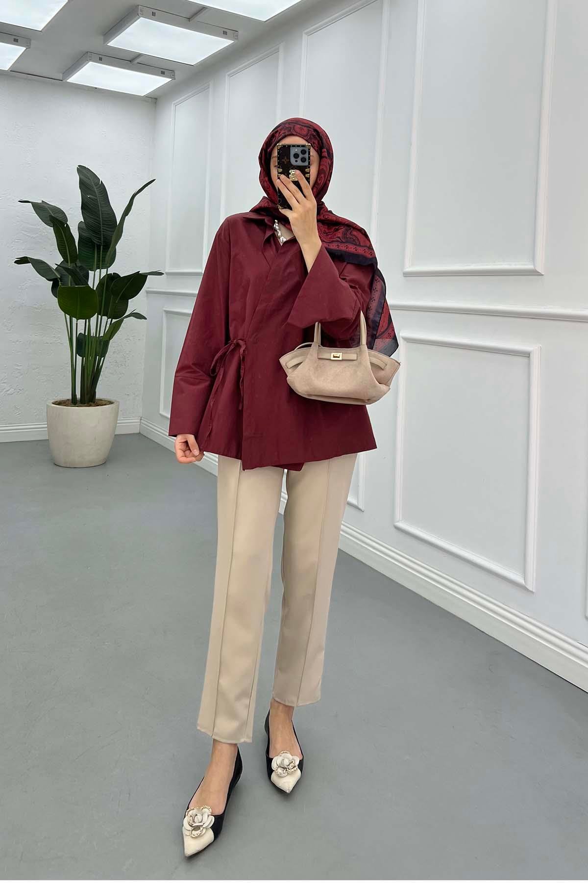 Sare Fashion Side Tie Jacket Claret Red
