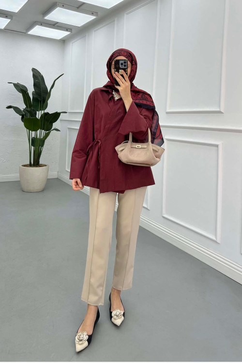 Sare Fashion Side Tie Jacket Claret Red