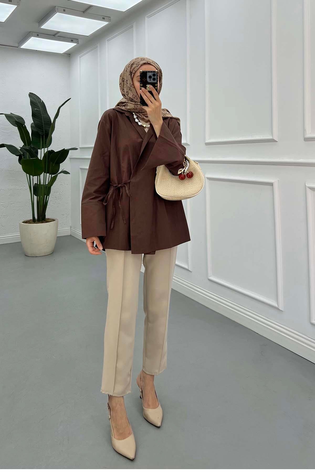 Sare Fashion Side Tie Jacket Brown