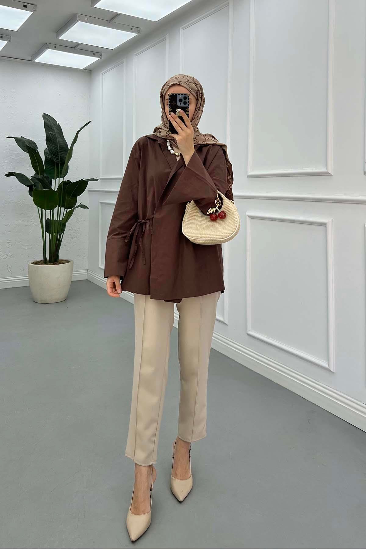 Sare Fashion Side Tie Jacket Brown