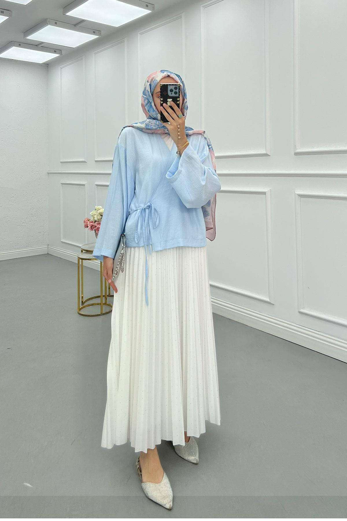Sare Fashion Side Tie Strawberry Kimono Baby Blue