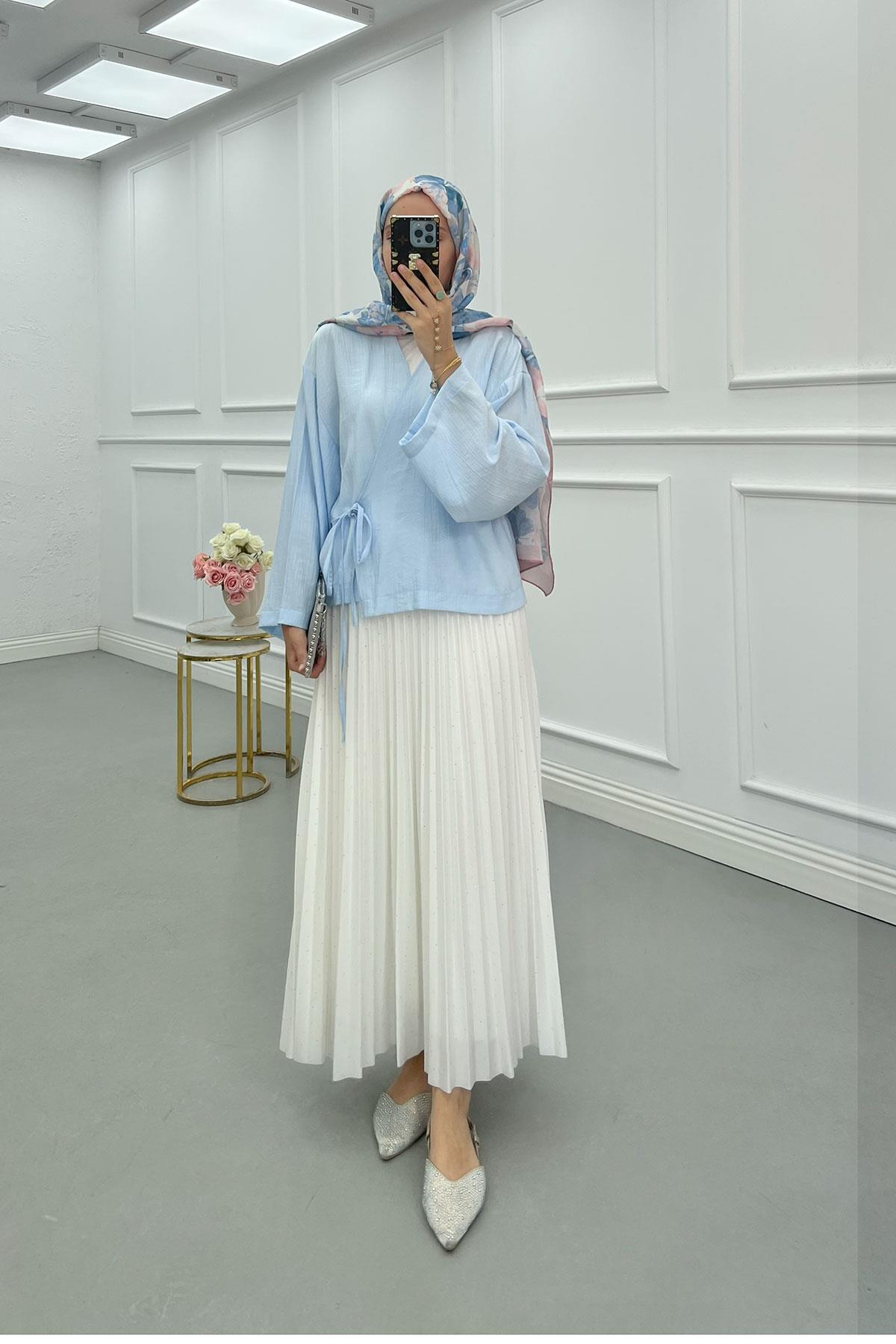 Sare Fashion Side Tie Strawberry Kimono Baby Blue