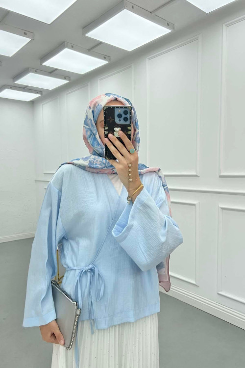 Sare Fashion Side Tie Strawberry Kimono Baby Blue