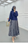 Sare Fashion Side Tie Strawberry Kimono Navy Blue