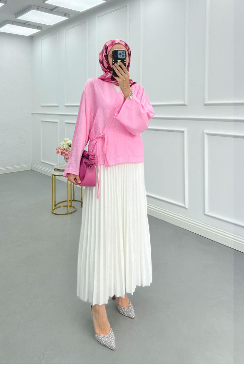 Sare Fashion Side Tie Strawberry Kimono Pink