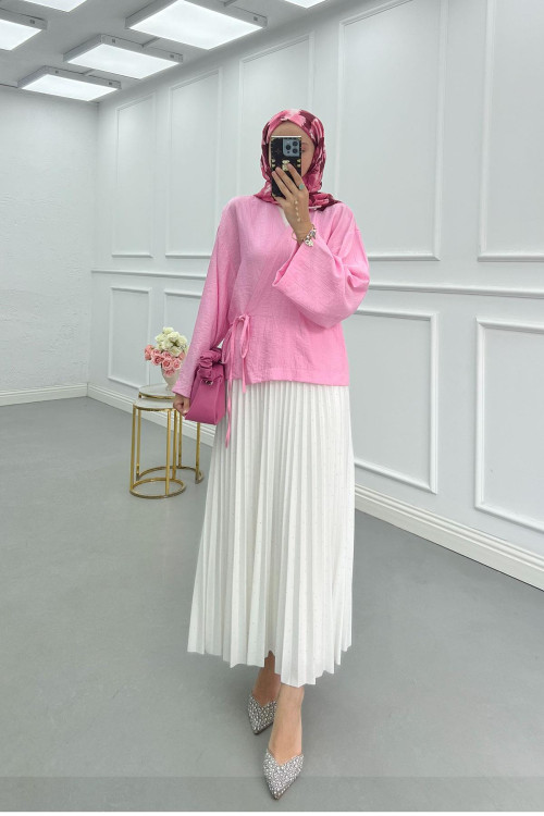 Sare Fashion Side Tie Strawberry Kimono Pink