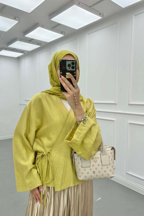 Sare Fashion Side Tie Strawberry Kimono Yellow