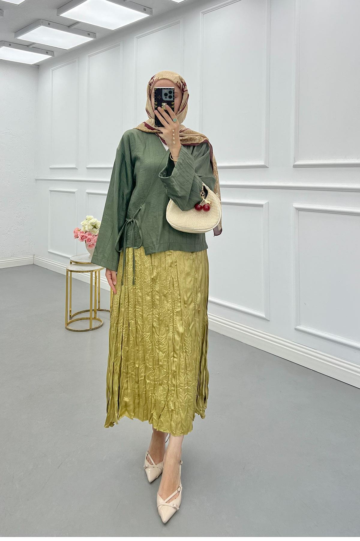 Sare Fashion Side Tie Strawberry Kimono Green