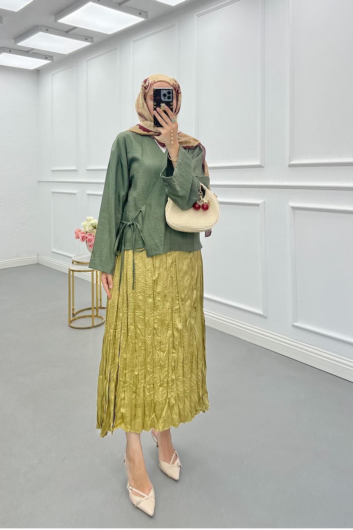 Sare Fashion Side Tie Strawberry Kimono Green