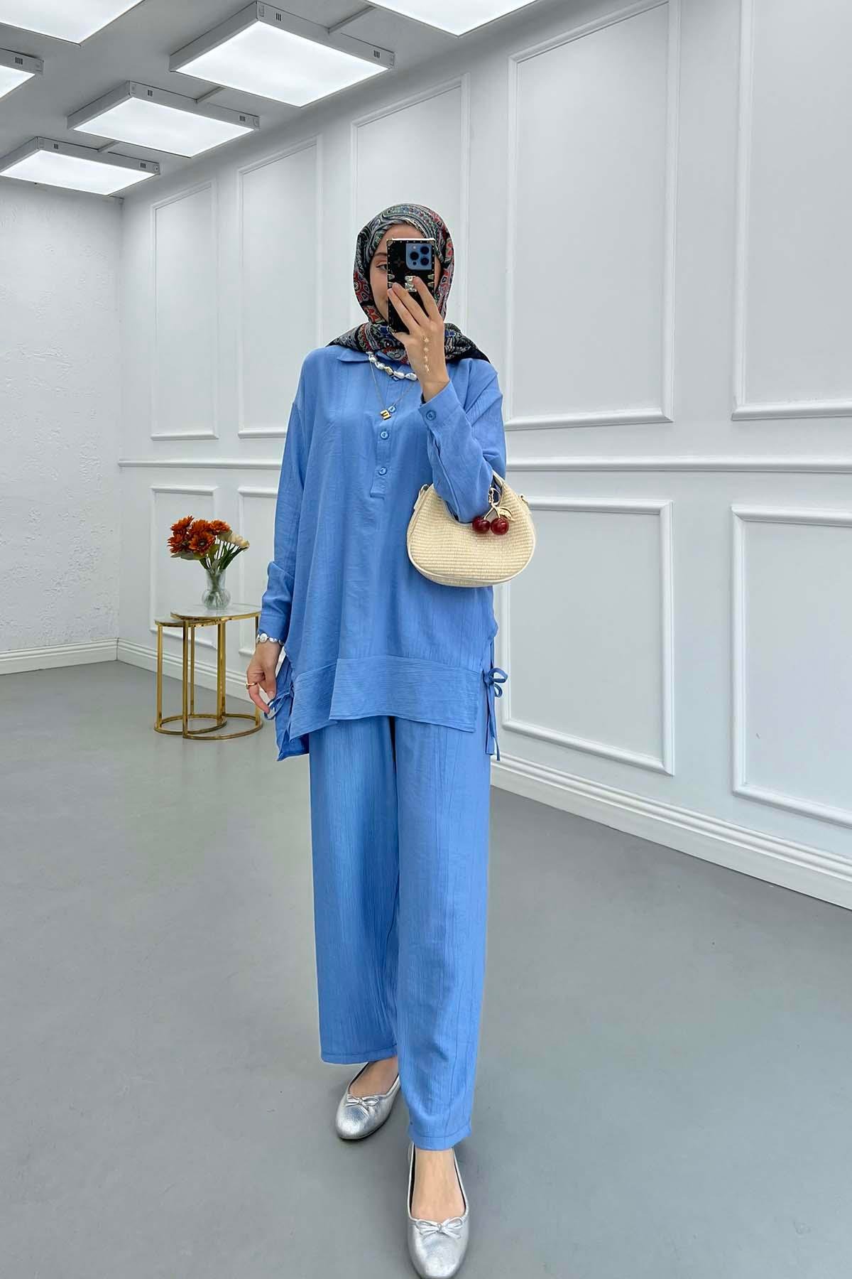 Sare Fashion Side Tie Strawberry Suit Blue
