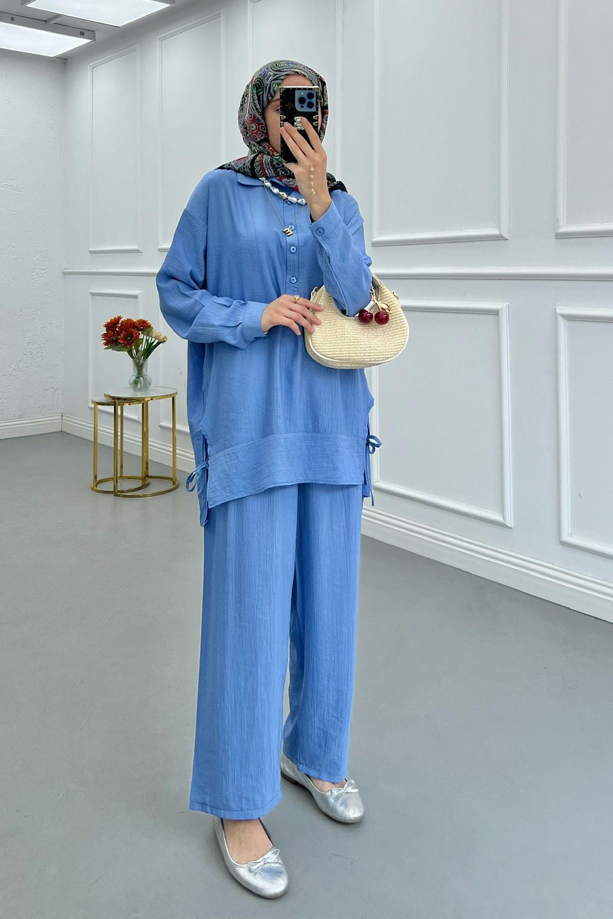 Sare Fashion Side Tie Strawberry Suit Blue