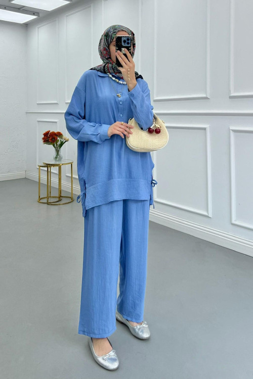 Sare Fashion Side Tie Strawberry Suit Blue